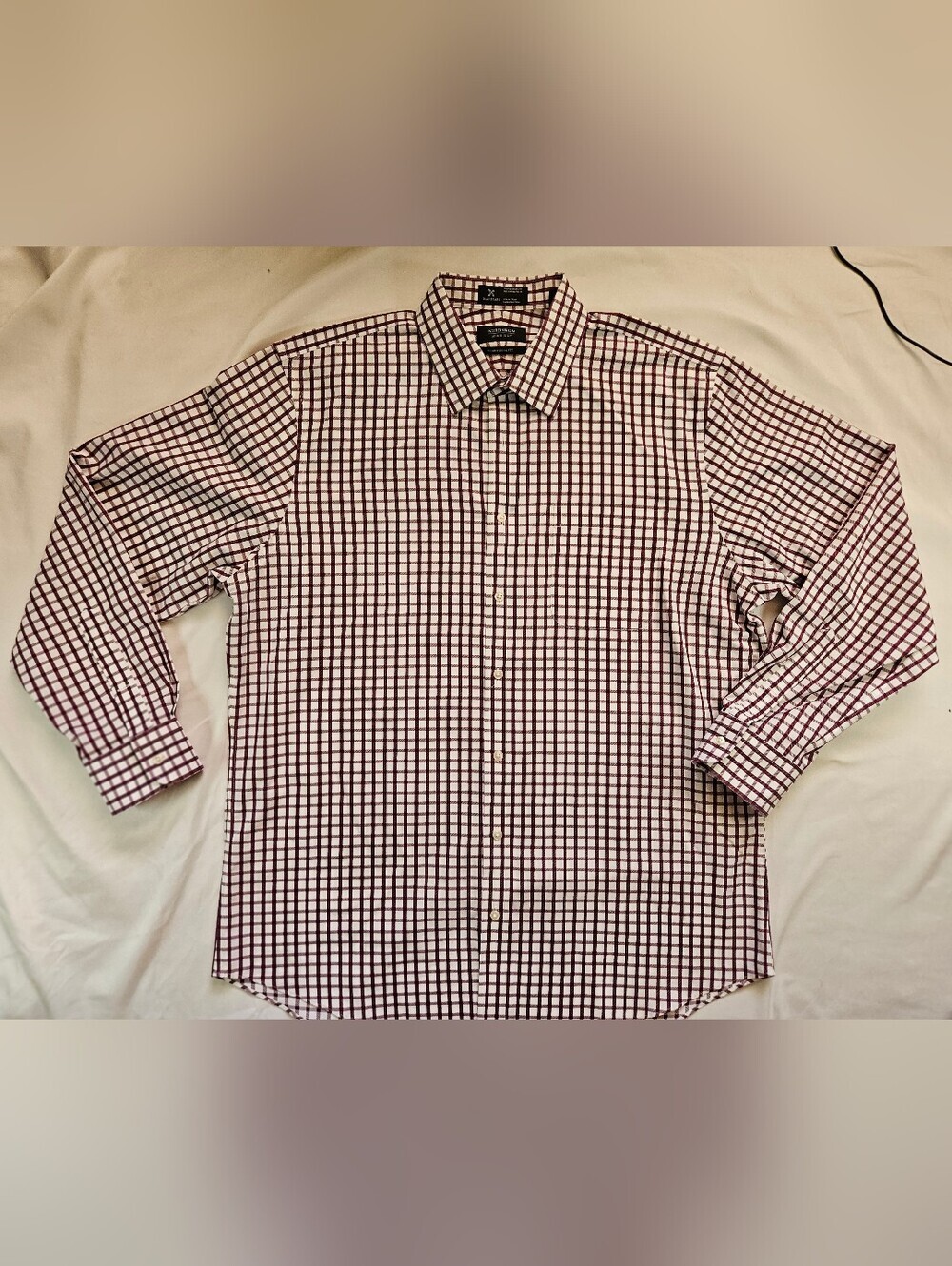 Nordstrom Mens Shop Mens White & Red Gingham Pattern Button Up Shirt Size 16 1/2
